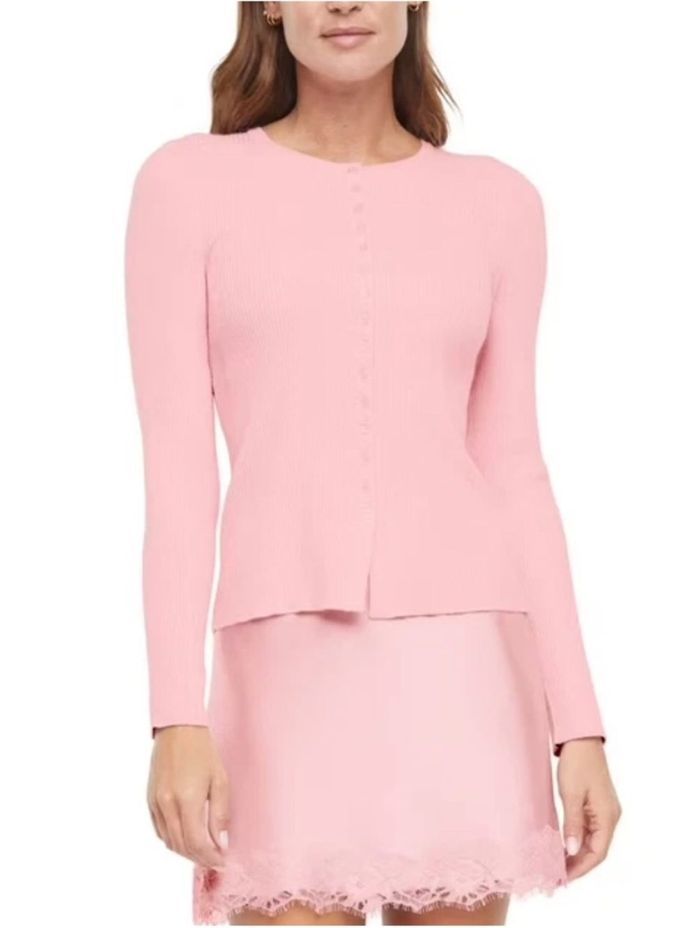 Express Women's Ribbed Button-Up Sweater Size Large Pink